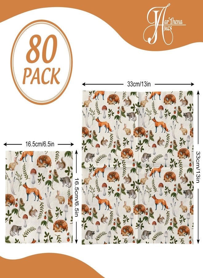 JarThenaAMCS مناديل ورقية من JarThenaAMCS، عبوة من 80 منديل، بتصميم حيوانات الغابة، بنقشة الفطر، للاستخدام مرة واحدة، ألوان مائية، مزخرفة بنمط الغابة، مثالية لحفلات الغداء والعشاء، لتزيين الطاولة، مقاس 6.5 × 6.5 بوصة - Image 2